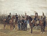 French Canvas Paintings - A French Cavalry Officer Guarding Captured Bavarian Soldiers